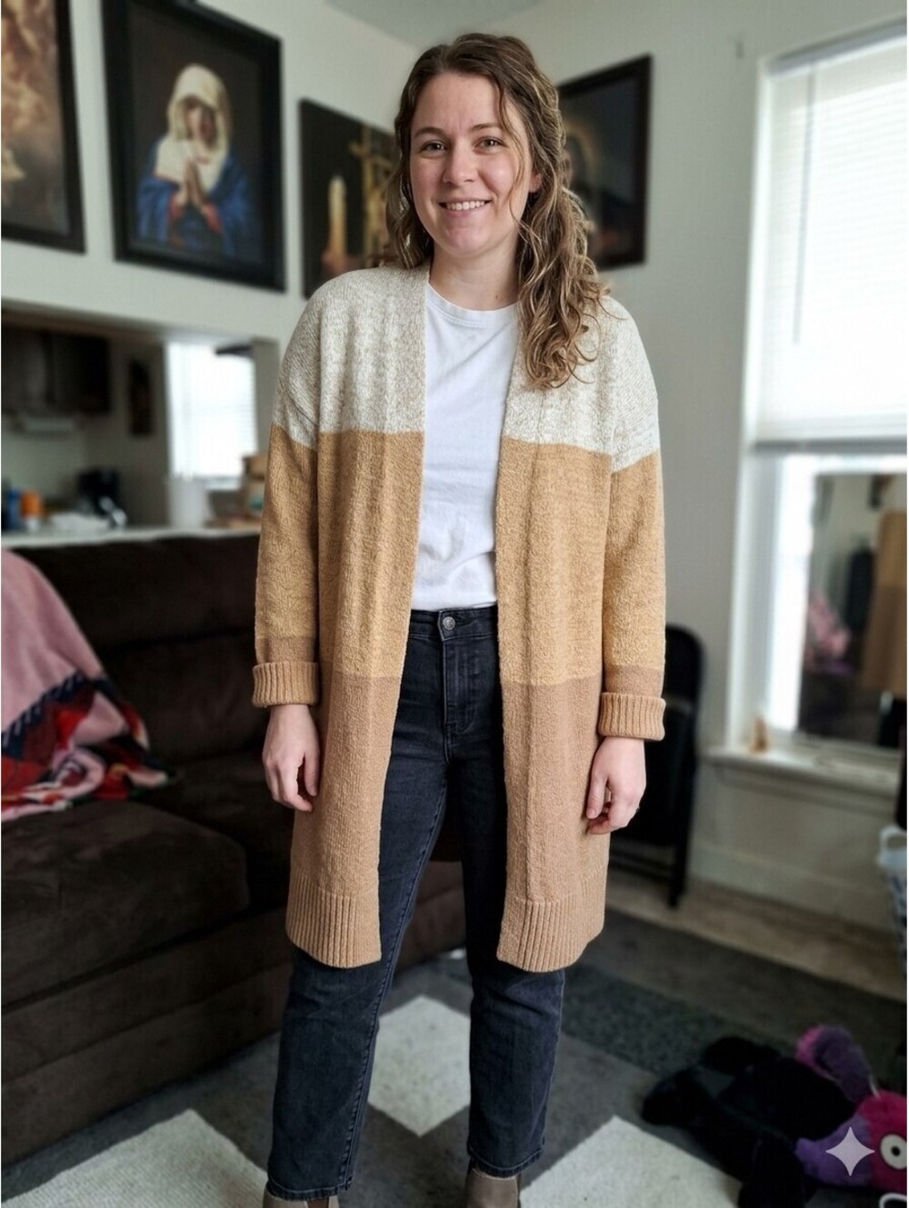 Style and co Cozy Colorblock Brown and Beige Women's Sweater